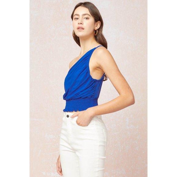 Entro One Shoulder Crop Top, Royal - Picture 2 of 6